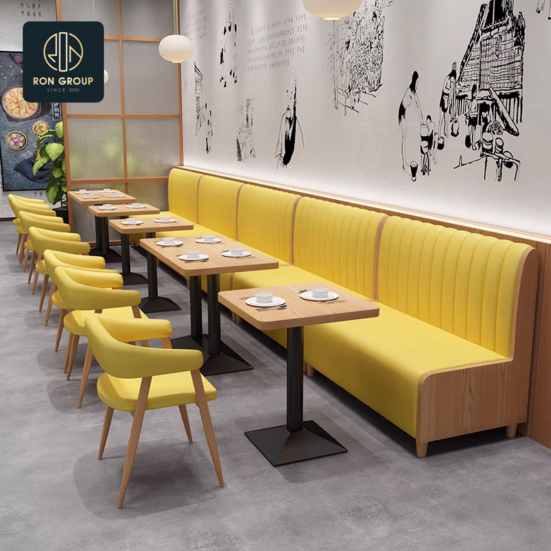 Modern Pizza Fast Food Custom Cafe Booth Seating Commercial Furniture Coffee Shop Leather Chair and Square Wood Restaurant Table for Restaurant
