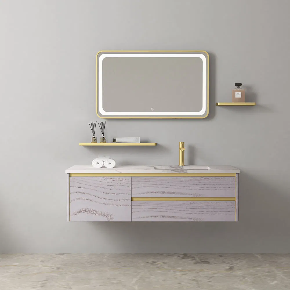 White and Brown Plywood Floating Modern Bathroom Furniture with Mirror Cabinet