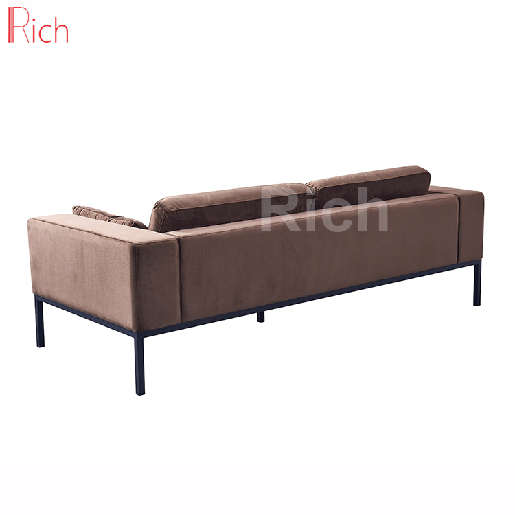 Metal Legs Brown Velvet Upholstery Loveseat Sofa Living Room Furniture