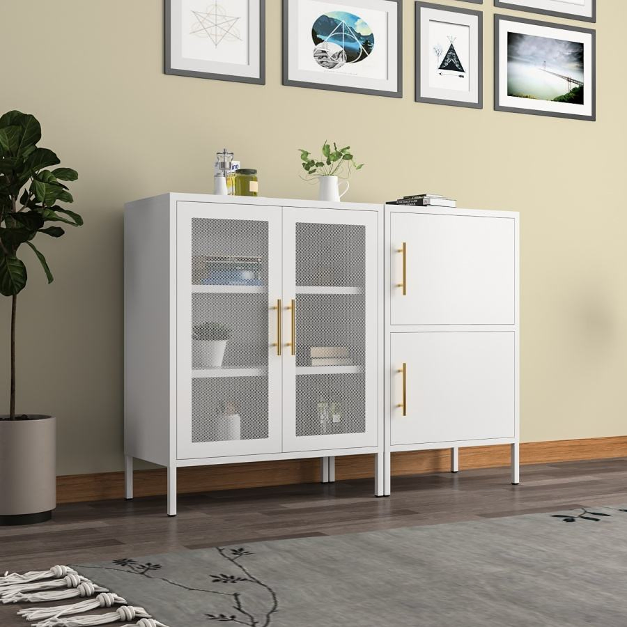 High Quality Glass Door Steel Sideboard Metal Living Room Storage Cabinet