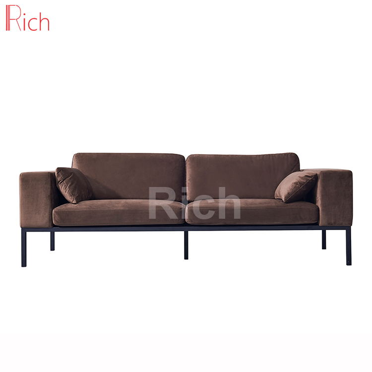 Metal Legs Brown Velvet Upholstery Loveseat Sofa Living Room Furniture