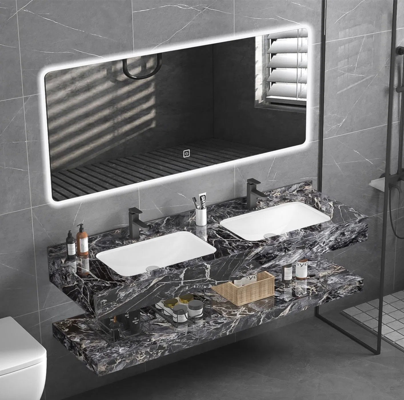 RO-311-120 Modern Slab Sanitary Ware Bathroom Furniture Marble Material Cabinet