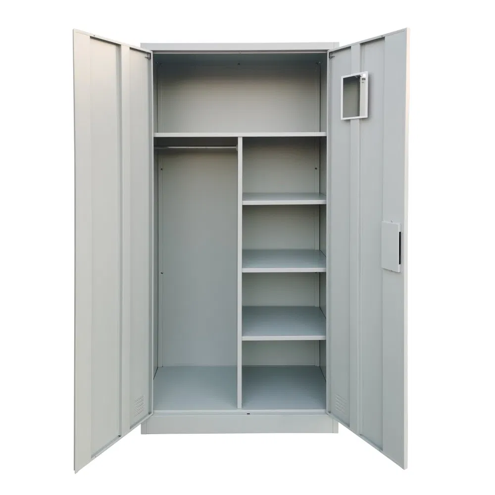 Cabinet Wardrobe Multifunctional Steel Locker with Mirror and 5 Adjustable Shelves