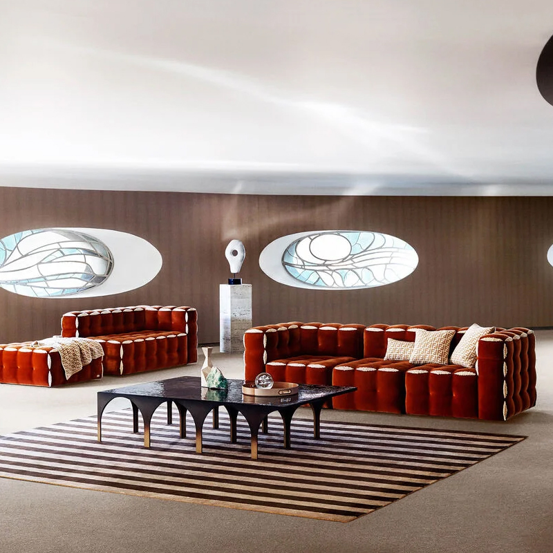 Cute Luxury Modular Tufted Sofa Set 3-Seater &amp; 1-Seater Loveseat Soft Velvet Fabric Comfortable Use for Apartment