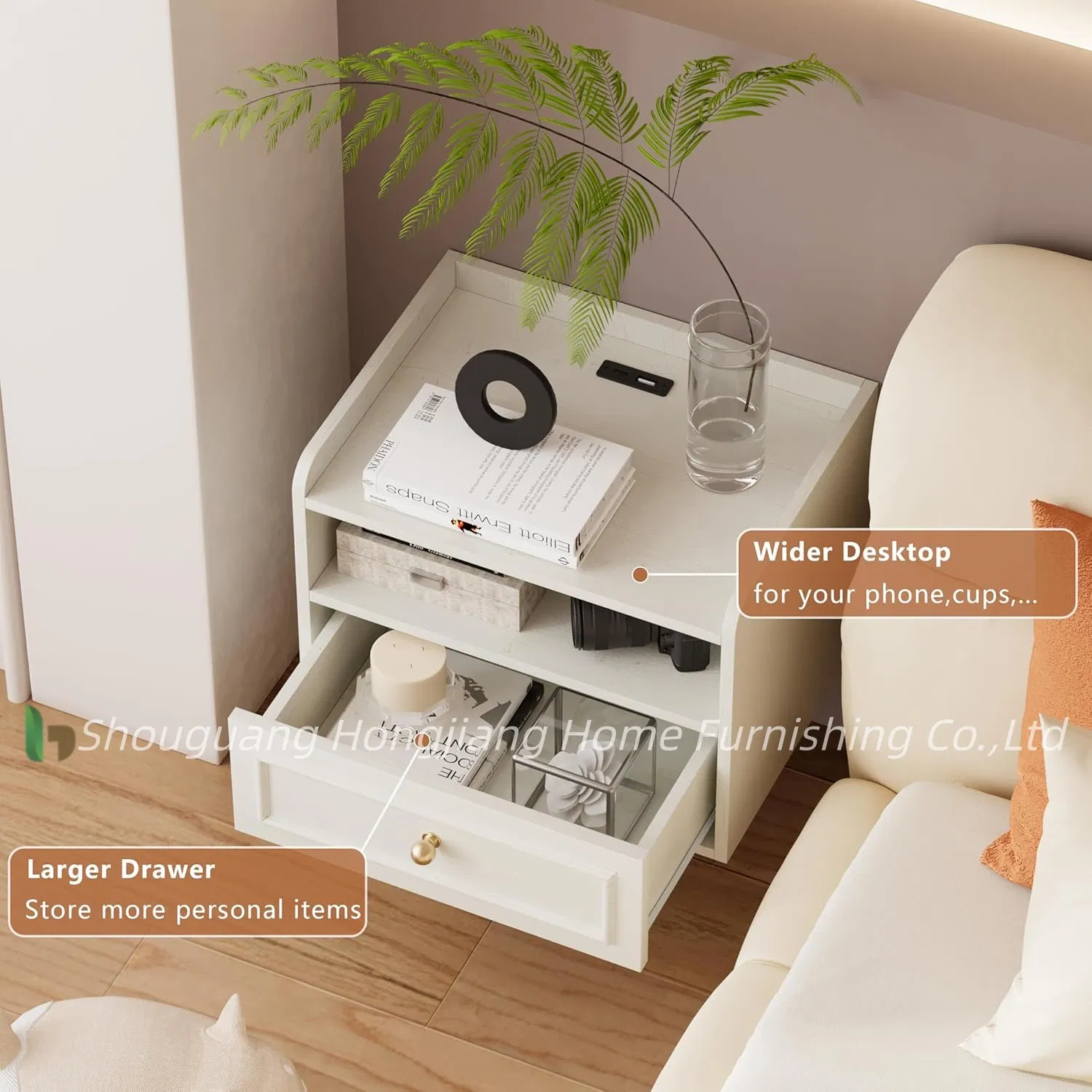 Floating Nightstand with Charging Station Set of 2, Modern Wall Mounted Bedside Tables