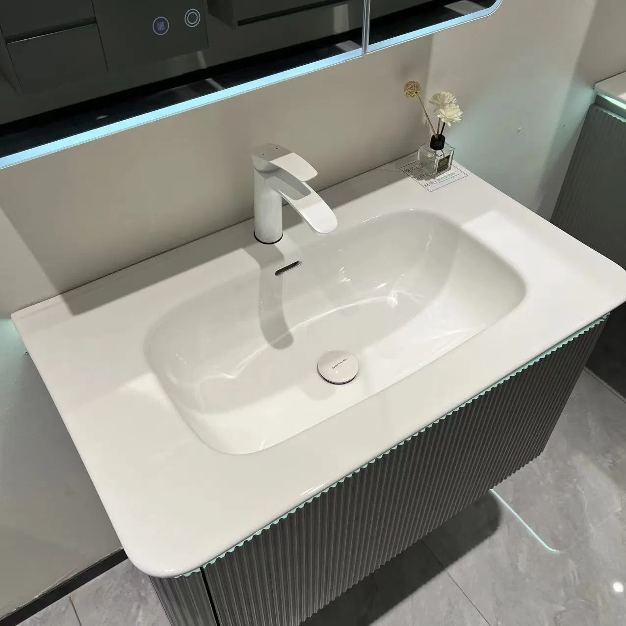 80cm Minimalist Stripe Design PVC Bathroom Cabinet