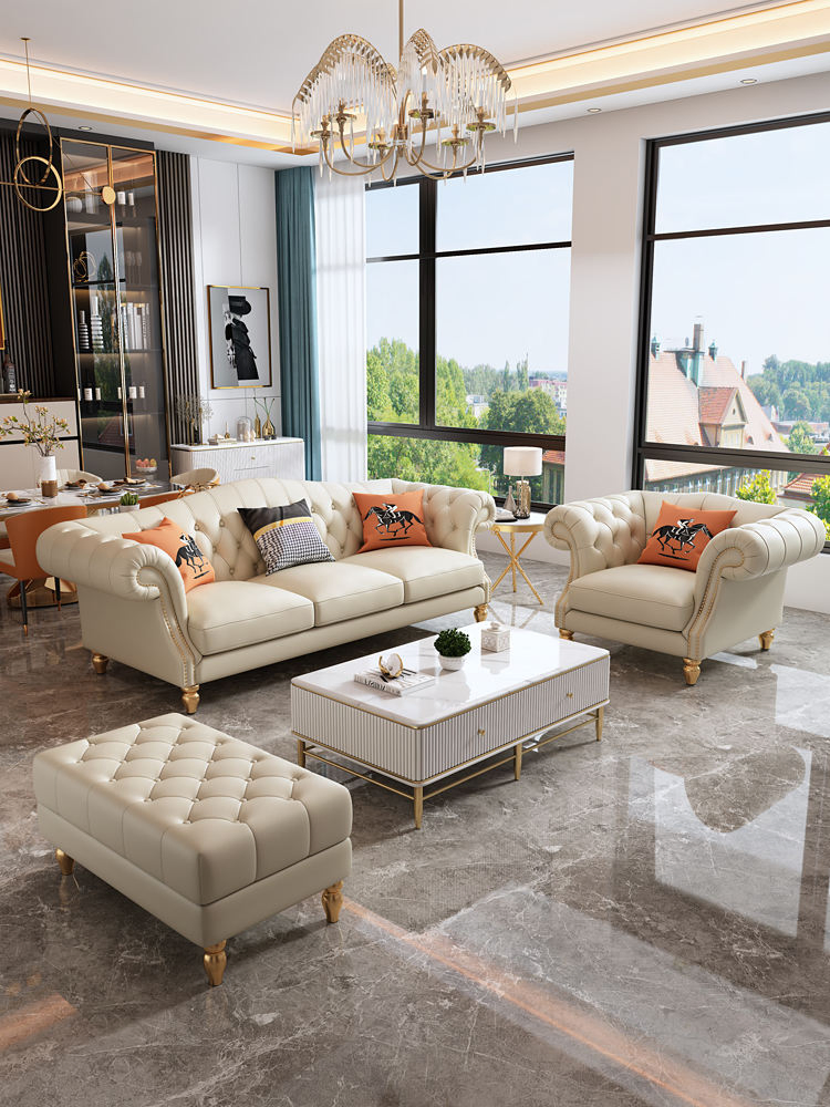 Italian Genuine Leather Chesterfield 1+2+3 Seater Sofa Custom Living Room Furniture Tufted L Shape Loveseat Sets