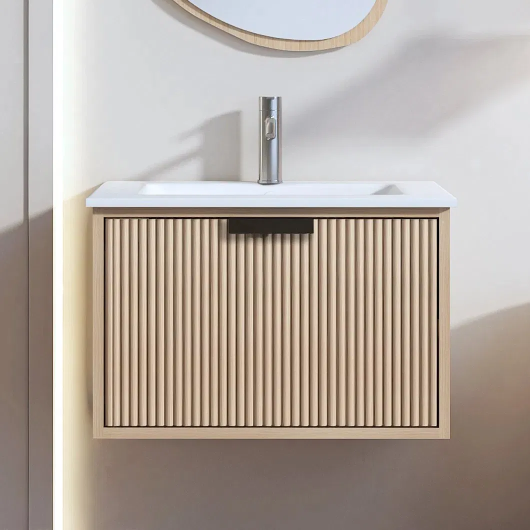 Modern Design Fluted Light Home Furniture Hanging Bathroom Cabinet with Sink