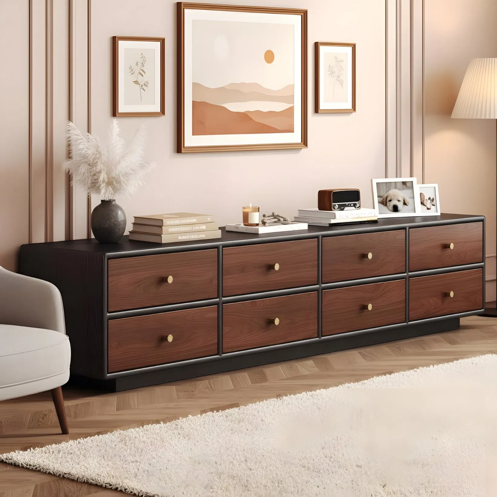 Modern Low Profile TV Stand with Drawers Home Furniture
