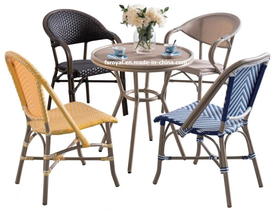 French Style Cafe Bamboo Look Rattan Wicker Chair Table Set Outdoor Restaurant Garden Bistro Patio Dining Furniture