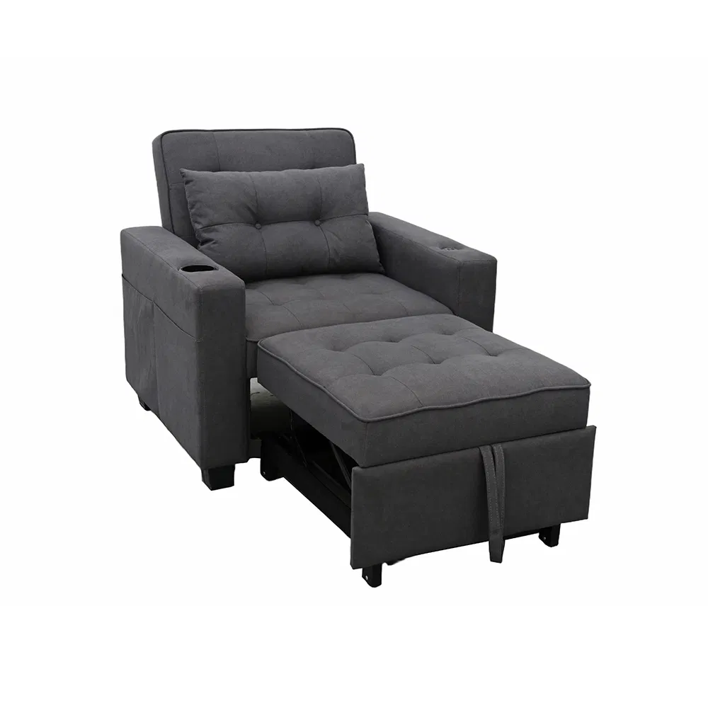 Single Chair Pull out Sleeper Bed Convertible Armchair Living Room Sofa Bed with Cup Holders