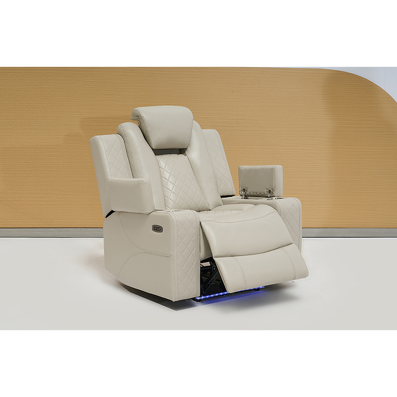 Beige Leather Home Theater Power Recliner Sofa Set with Multifunctional Speaker and LED