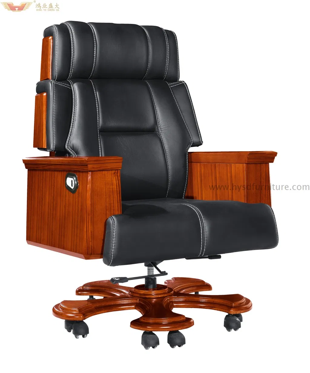 Wooden Frame Black PU Leather Chair Western Office Furniture for Office Furniture