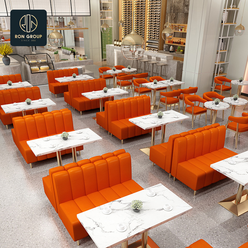 Modern Design Wholesales Commercial Coffee Shop Cafe Leather Booth Seating Square Sintered Stone Leather Restaurant Furniture Chair Table for Restaurant