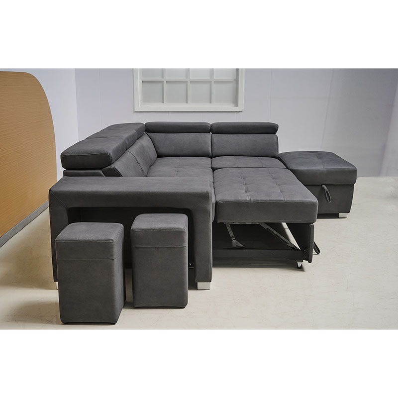 Large Sofa Bed with Adjustable Headrest and Storage Ottoman