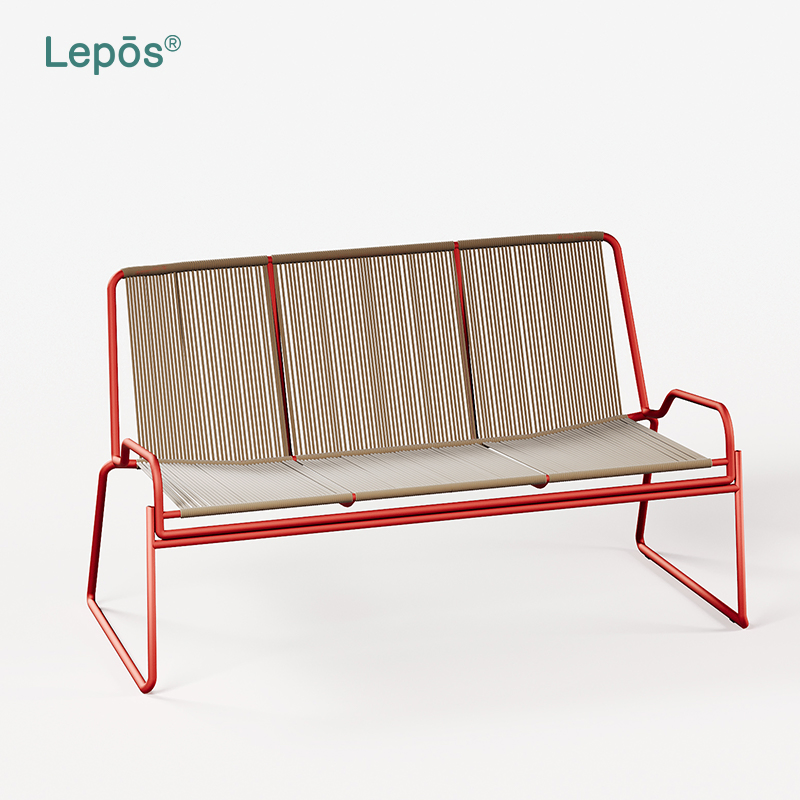 Modern 2-Seater Outdoor Loveseat Waterproof Mesh Seat Garden Party Balcony Cafe Poolside Patio Sofa with Rope and Aluminum Frame