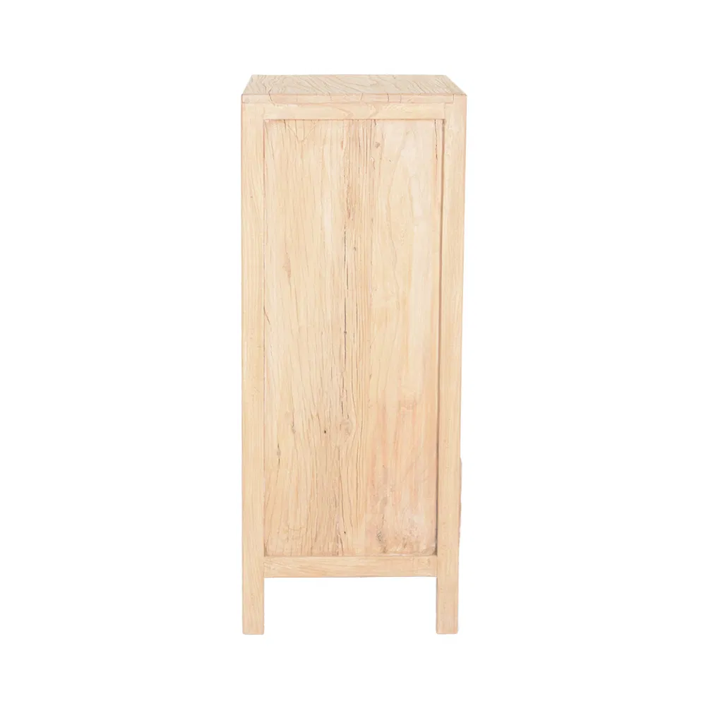 Antique Solid Elm Wood Nightstand with 4 Drawers for Bedrooms