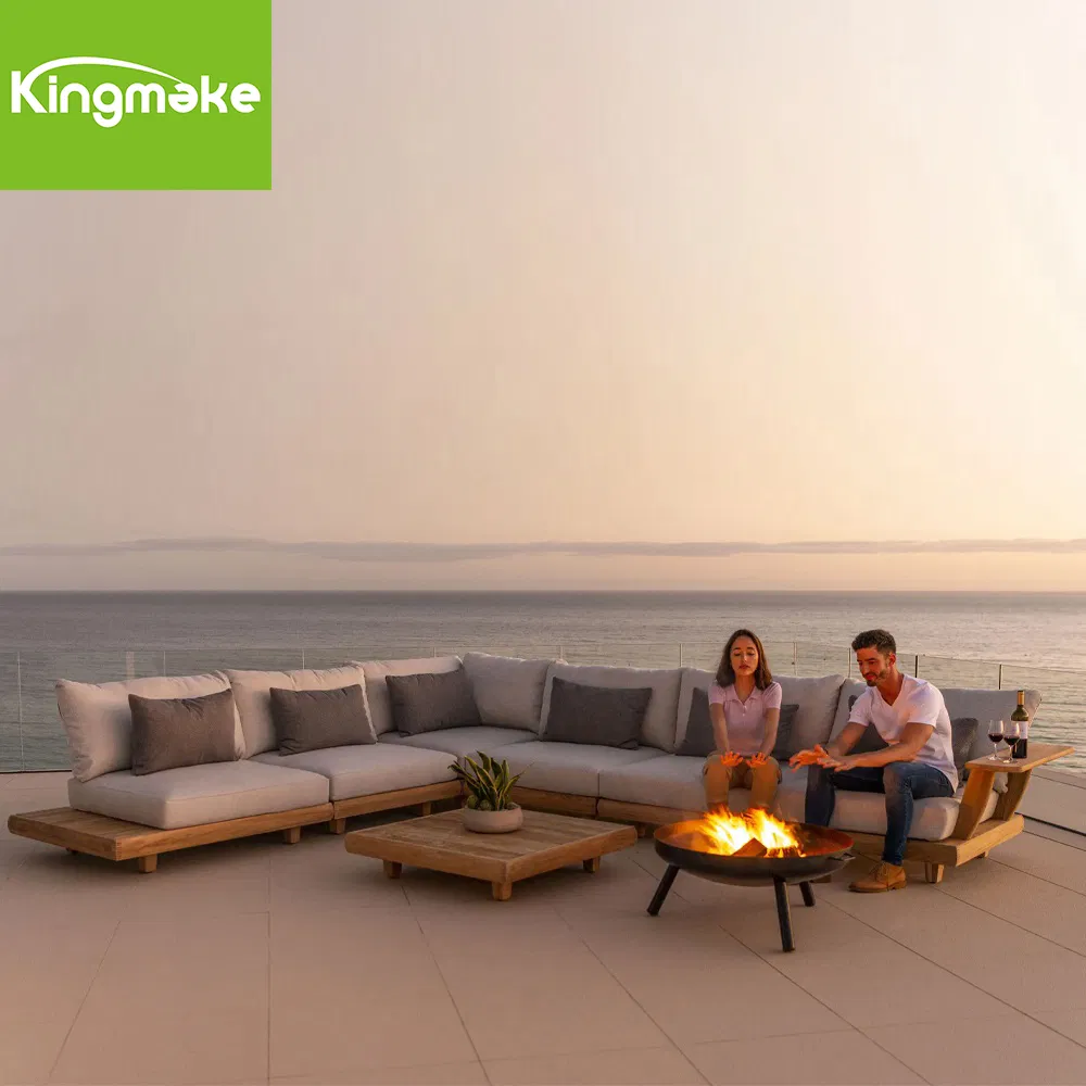 Modern Waterproof Teak Wood Outdoor Furniture Balcony Garden Patio Hotel Sectional Sofa