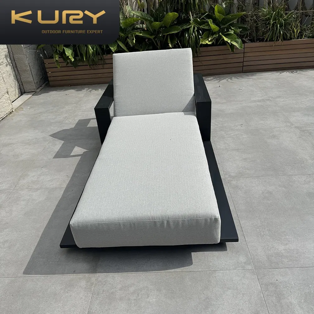 Modern Luxury Aluminum Furniture Sun Lounger Outdoor Home Patio Chaise Lounge Black Metal Sun Beds Beach Lounger