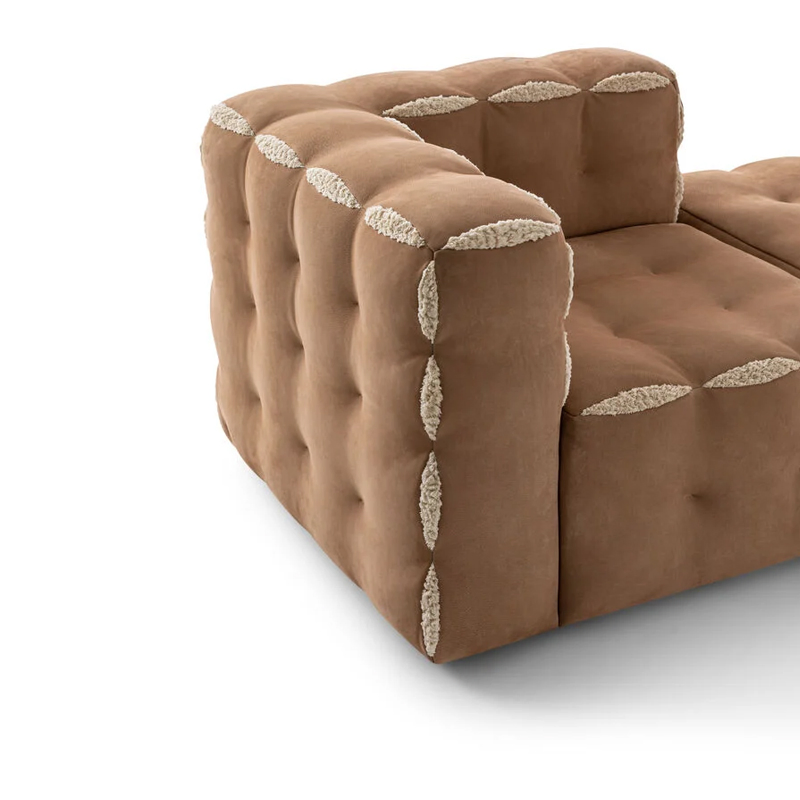 Cute Luxury Modular Tufted Sofa Set 3-Seater &amp; 1-Seater Loveseat Soft Velvet Fabric Comfortable Use for Apartment