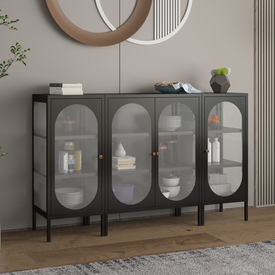 High Quality Glass Door Steel Sideboard Metal Living Room Storage Cabinet