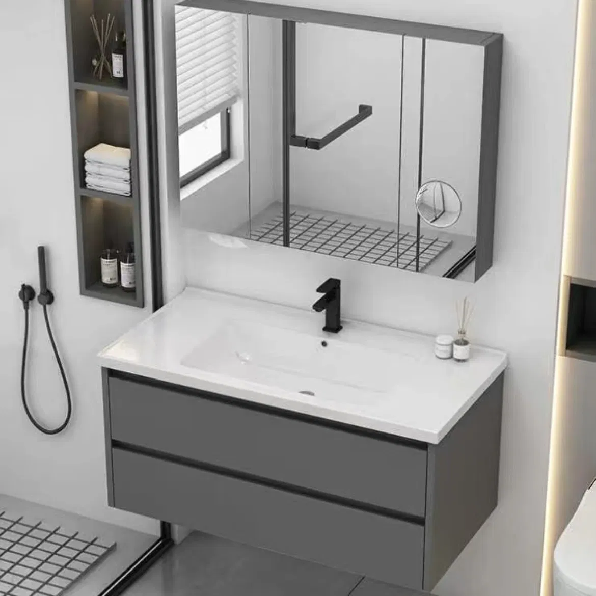 Jf Modern Bathroom Cabinet with Ceramic Basin Mirror