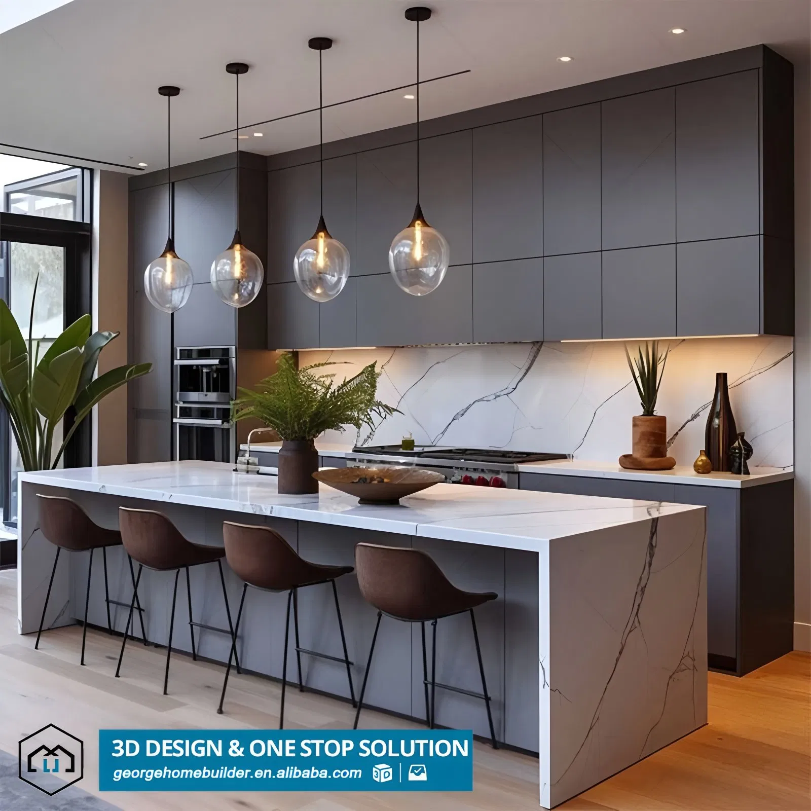 Custom Sintered Stone/Marble/Granite Laminate/Resin Home Kitchen Modern Kitchen Furniture