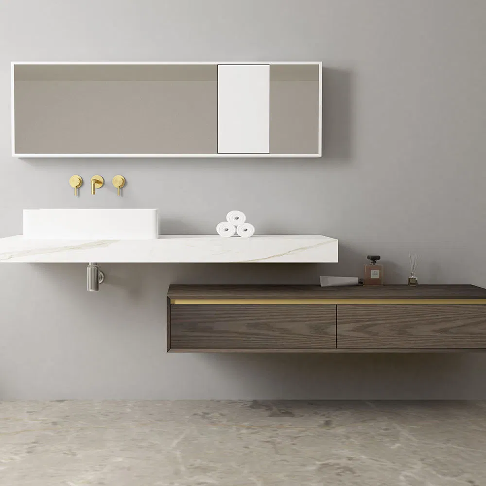 White and Brown Plywood Floating Modern Bathroom Furniture with Mirror Cabinet