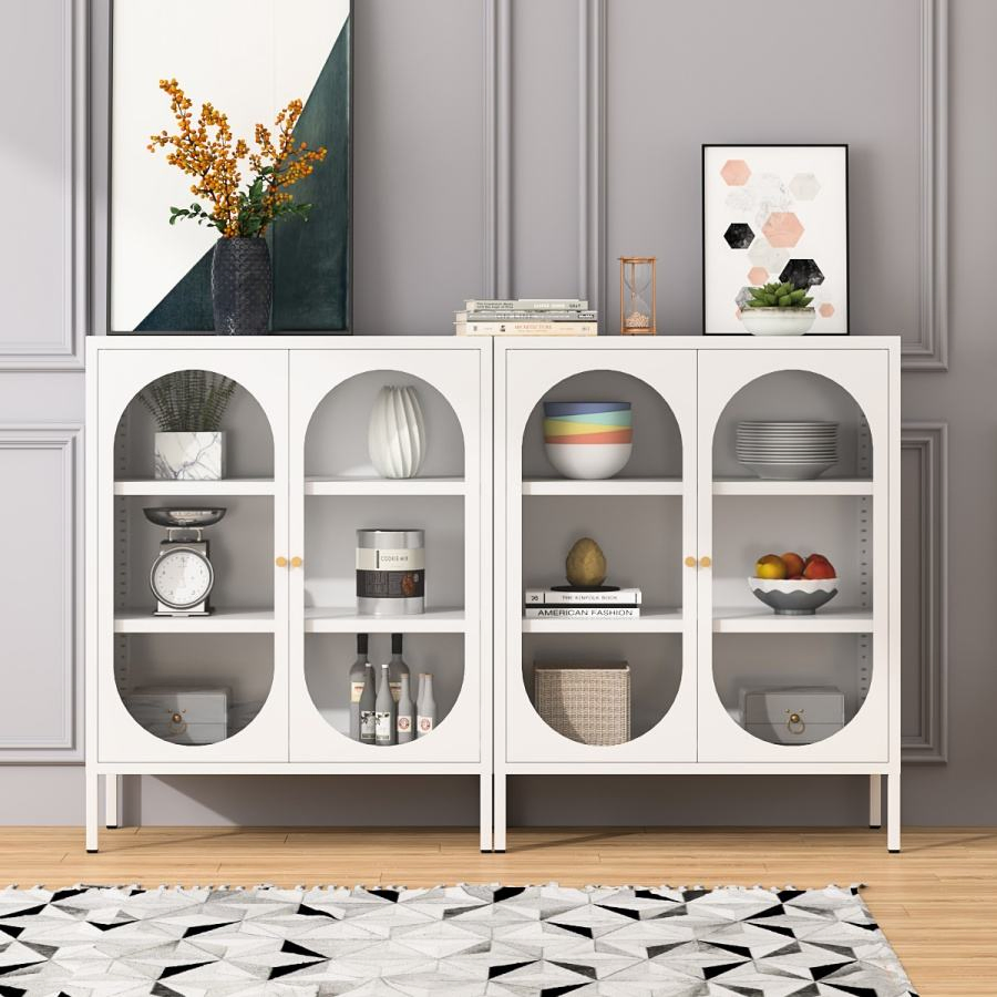 High Quality Glass Door Steel Sideboard Metal Living Room Storage Cabinet