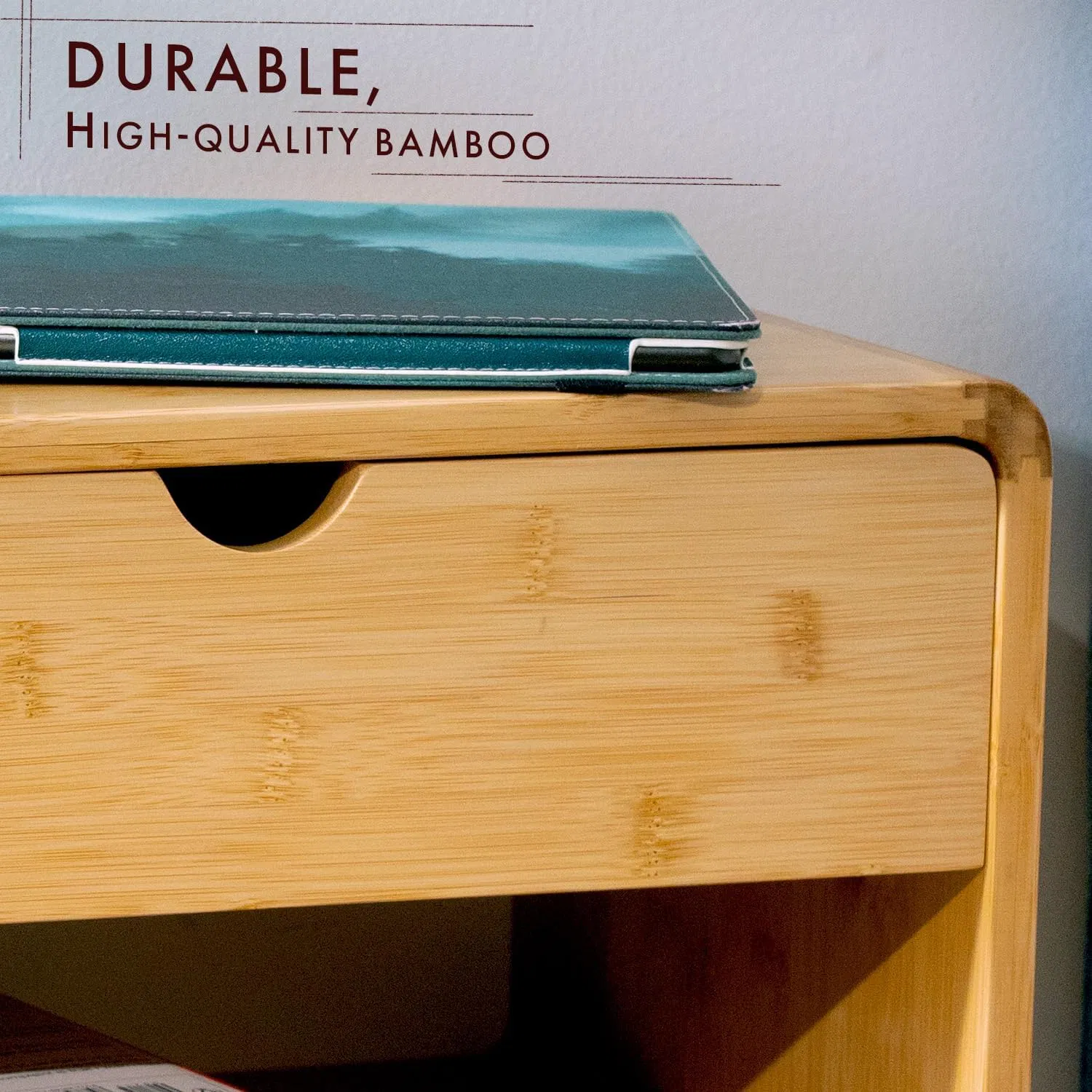 Minimalist Bamboo Wall-Mount Bedside Shelf, Modern Floating Nightstand with Drawer