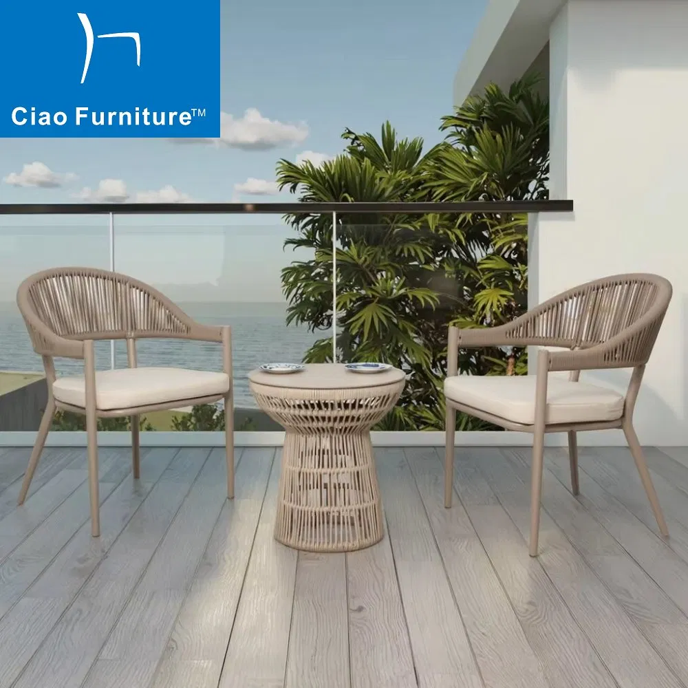 Hot Sale 3 Pieces Garden Outdoor Balcony Aluminum Coffee Table Set Rope Dining Chairs Furniture
