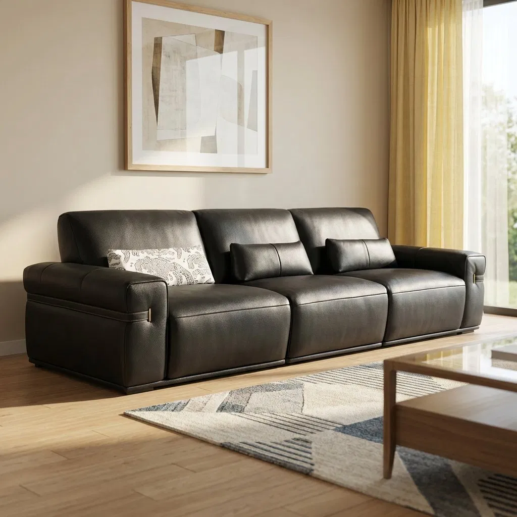 3 Seater Luxury Genuine Leather Power Recliner Sofa Modern Electric Reclining Lounge Sofa High-End Home Living Room Furniture