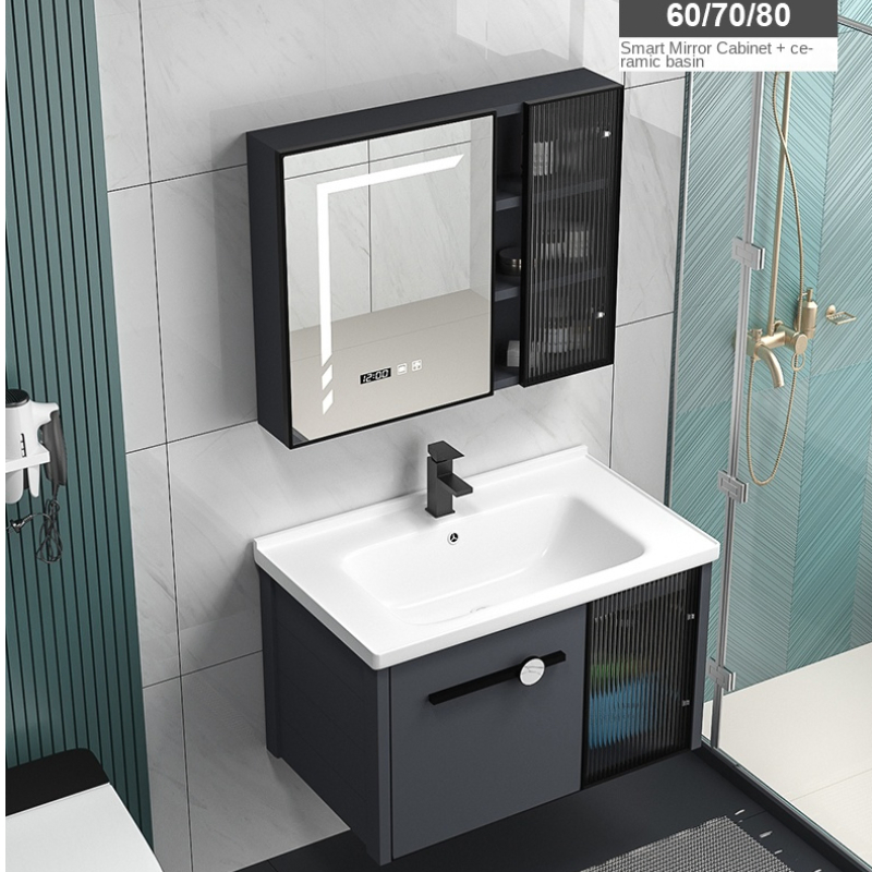 China Wholesale Sanitary Ware Rock Slab Multi Layer Solid Surface Wash Sink Bathroom Vanity Wash Basin Cabinet with LED Mirror