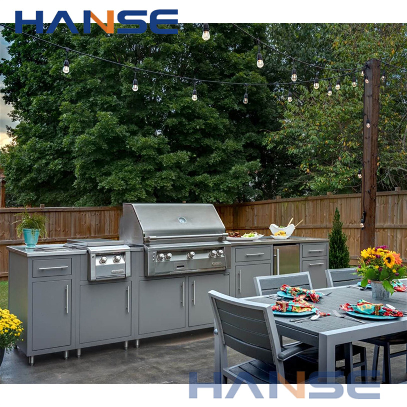 Customized Outdoor Kitchen Cabinet Luxury Outdoor Stainless Steel Kitchen Cabinets with Gas Stove and BBQ Grill