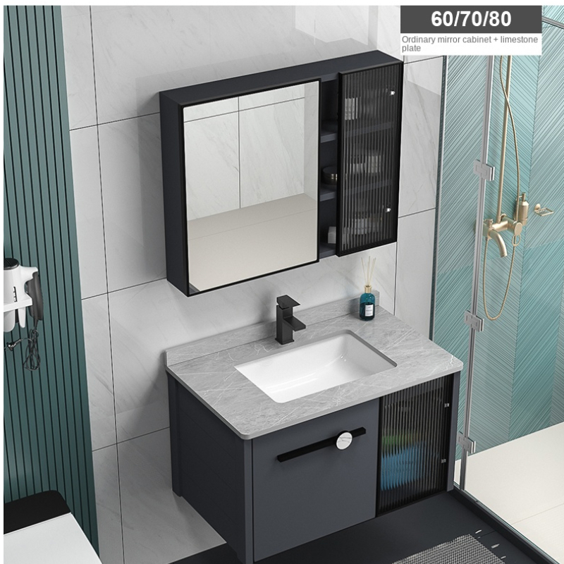 China Wholesale Sanitary Ware Rock Slab Multi Layer Solid Surface Wash Sink Bathroom Vanity Wash Basin Cabinet with LED Mirror