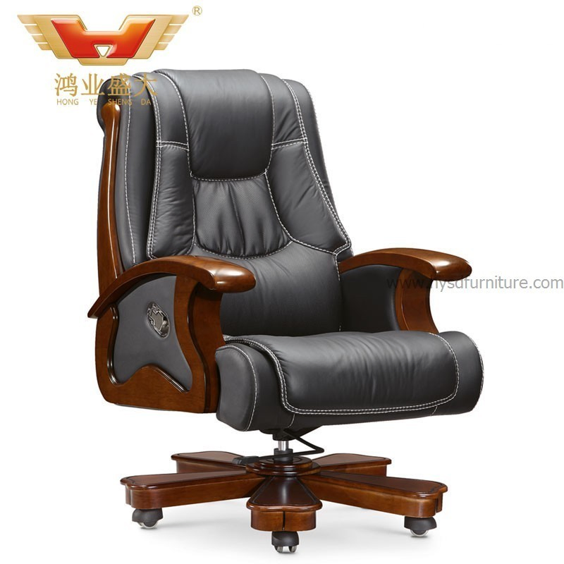 Wooden Frame Black PU Leather Chair Western Office Furniture for Office Furniture