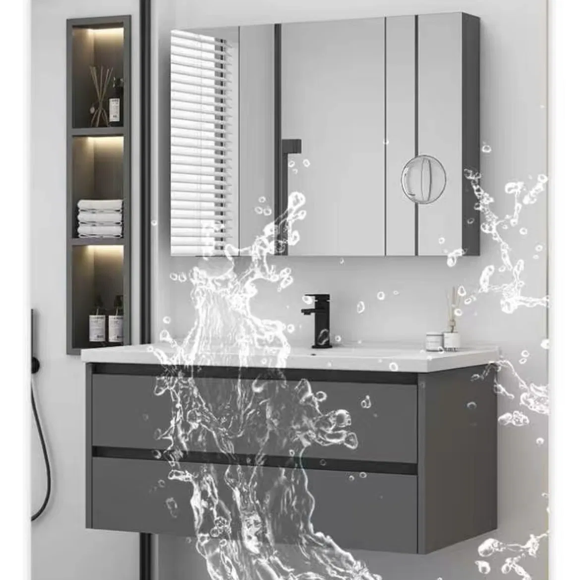 Jf Modern Bathroom Cabinet with Ceramic Basin Mirror