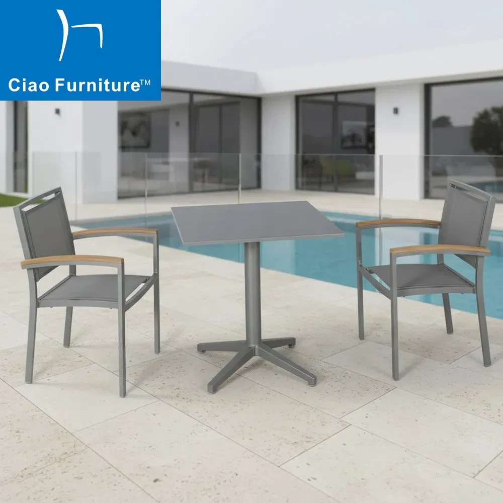Modern Outdoor Restaurant Garden 3 Pieces Aluminum Coffee Table Chairs Dining Furniture