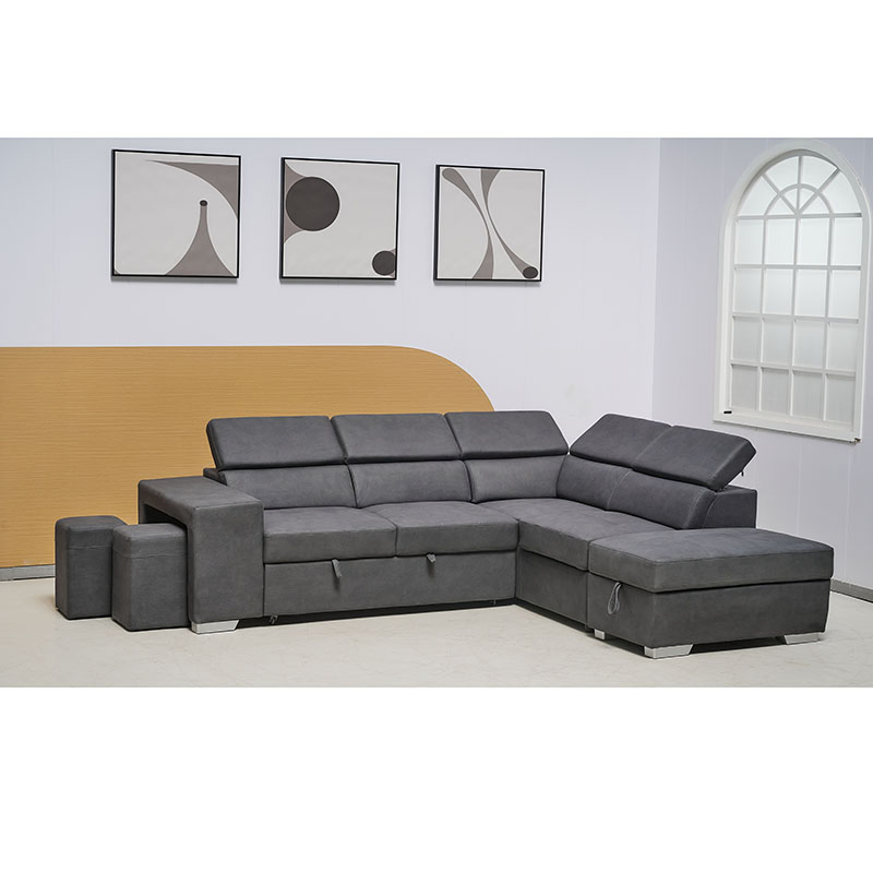 Large Sofa Bed with Adjustable Headrest and Storage Ottoman