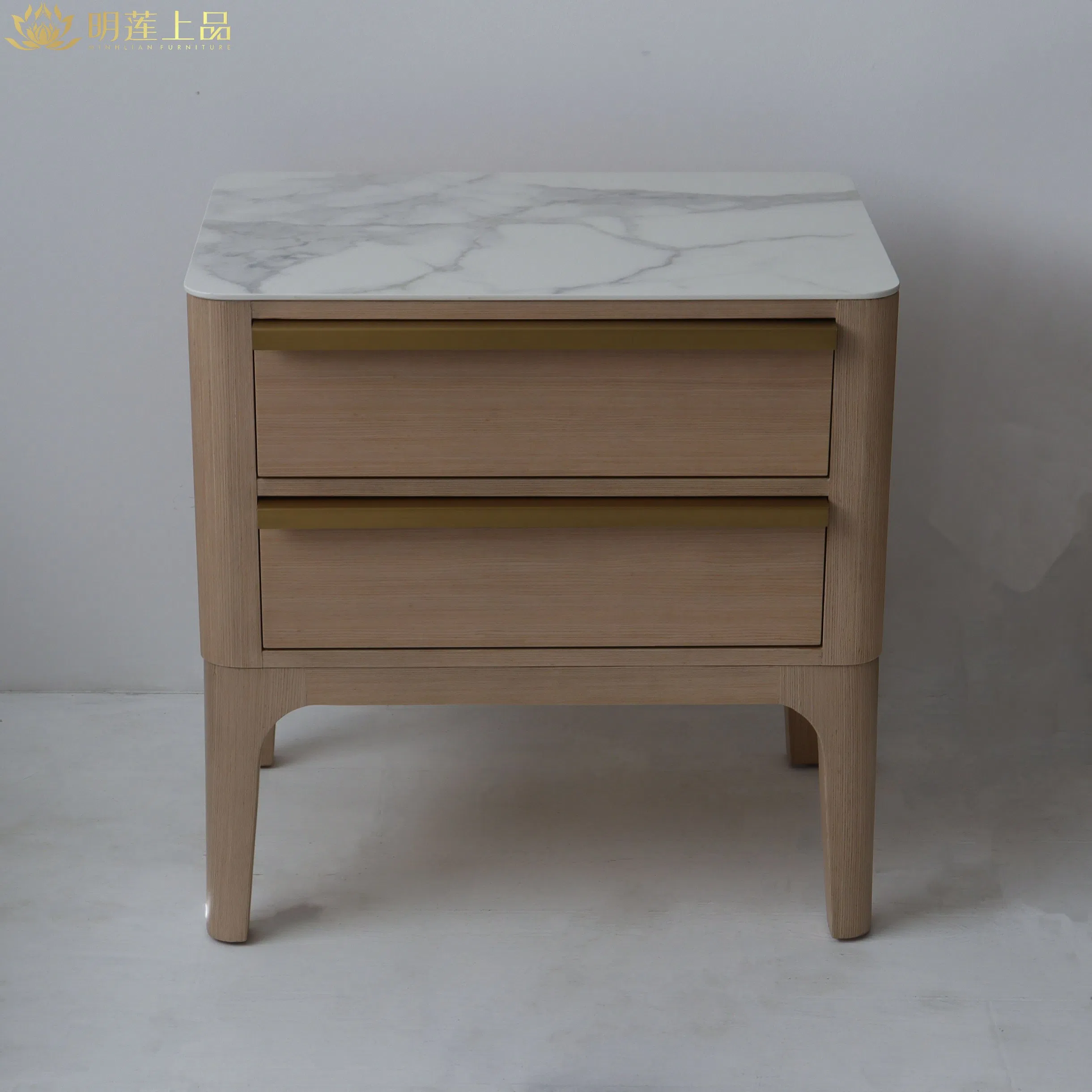 Modern Design Contract Furniture Plywood White Marble Top Nightstand with Two Drawers