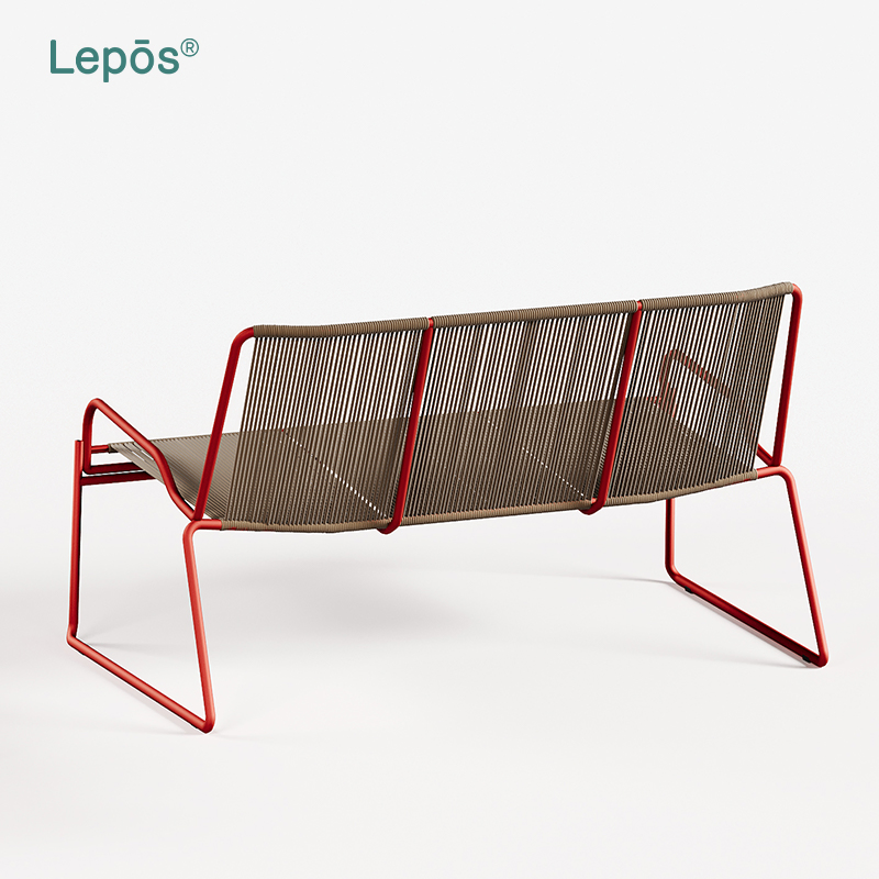 Modern 2-Seater Outdoor Loveseat Waterproof Mesh Seat Garden Party Balcony Cafe Poolside Patio Sofa with Rope and Aluminum Frame