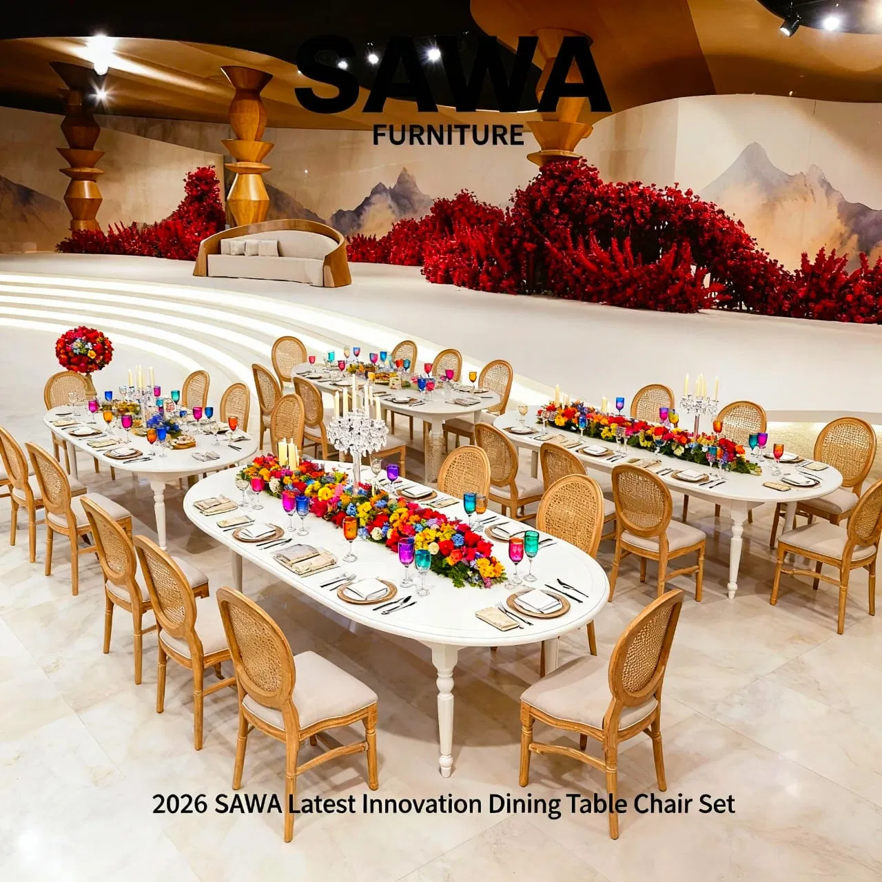 Extra Large 12 Seater Luxury Wedding Garden Event Table and Chairs Set Teak Wood Outdoor Furniture