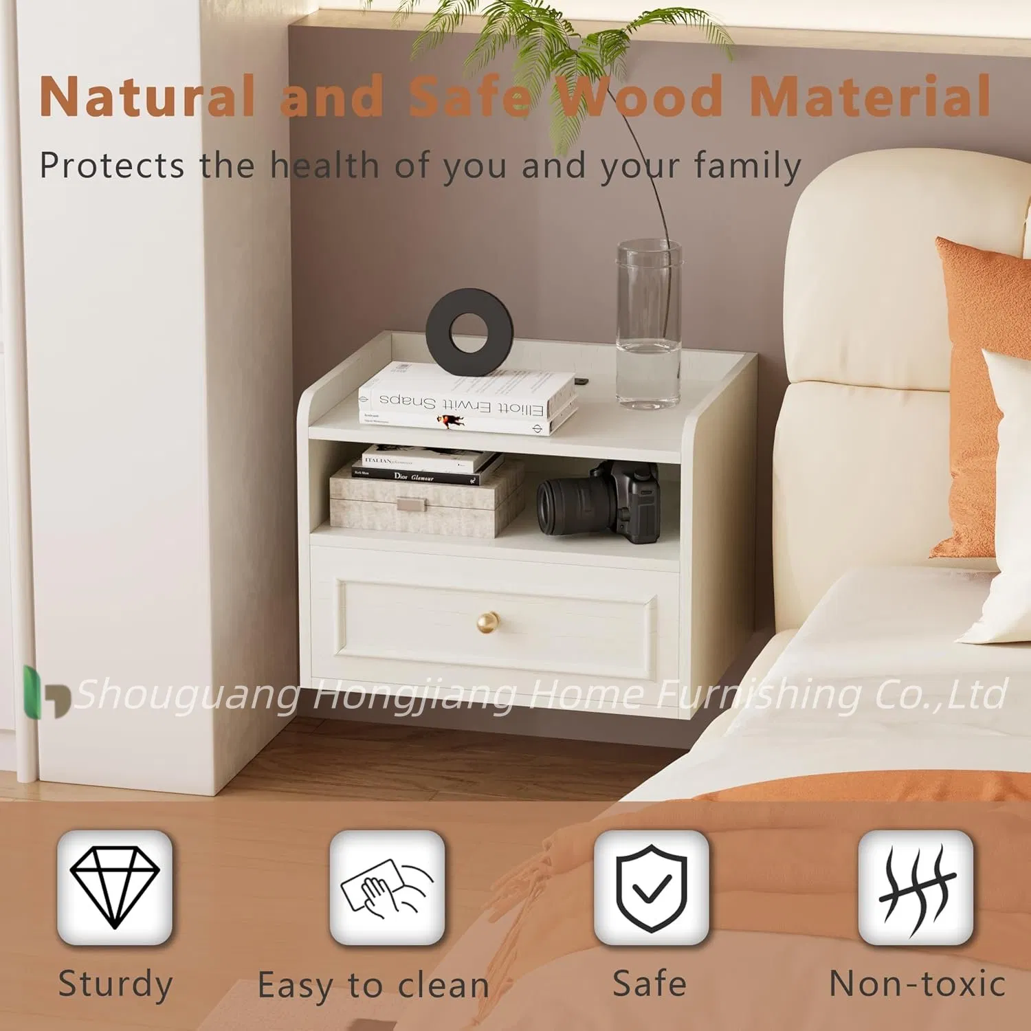 Floating Nightstand with Charging Station Set of 2, Modern Wall Mounted Bedside Tables