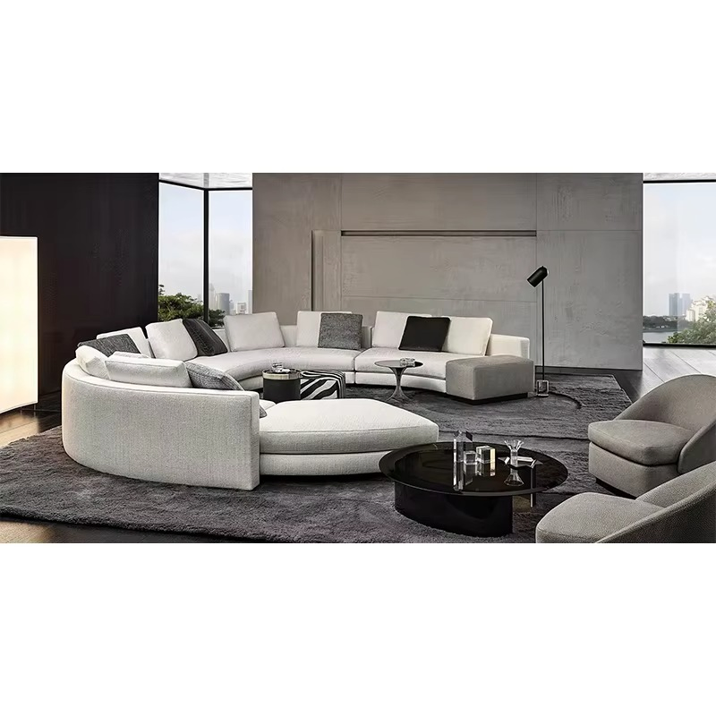Modern Luxury Sectional Comfortable Fabric Recliner Complete Set Round Curved Design Corner Couch Living Room Furniture Sofa