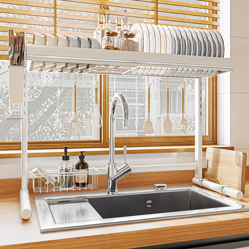 Mingling 201 Stainless Steel Heavy-Duty Single Tier Kitchen Dish Shelf Over-Sink Storage Rack