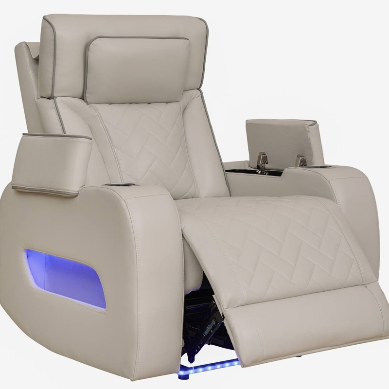 Large Loveseat Recliner, Sofa with Storage Console, Recliner Chair with USB Ports and Cup Holder Beige Breathing Leather