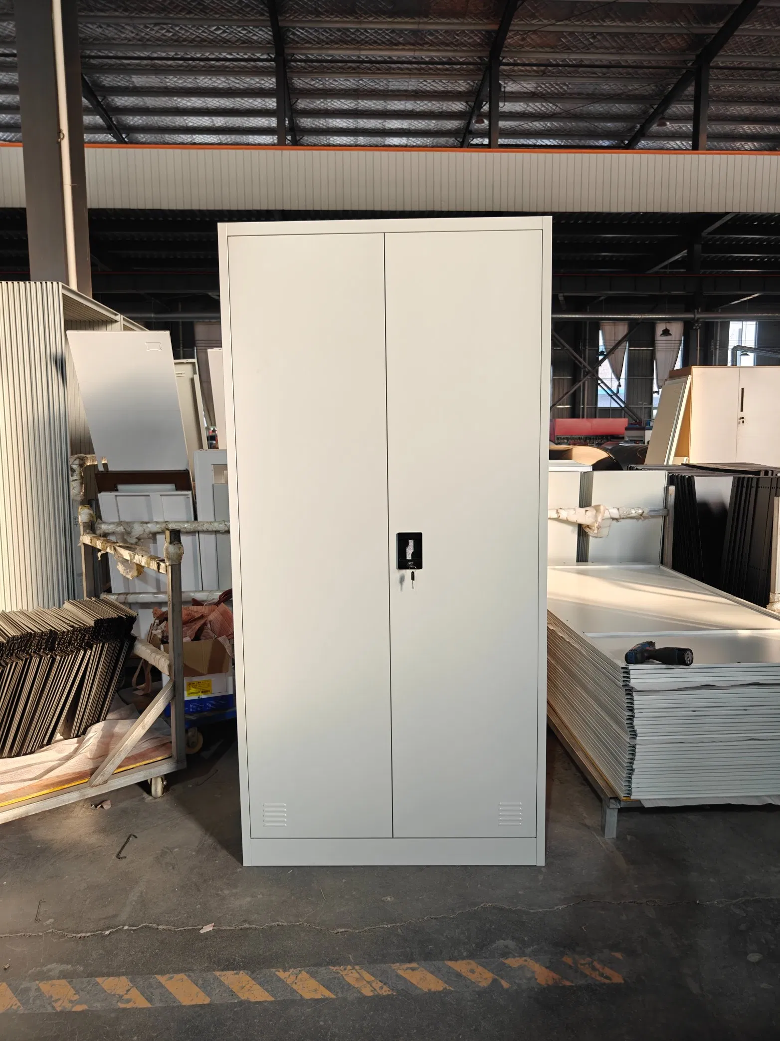 Cabinet Wardrobe Multifunctional Steel Locker with Mirror and 5 Adjustable Shelves