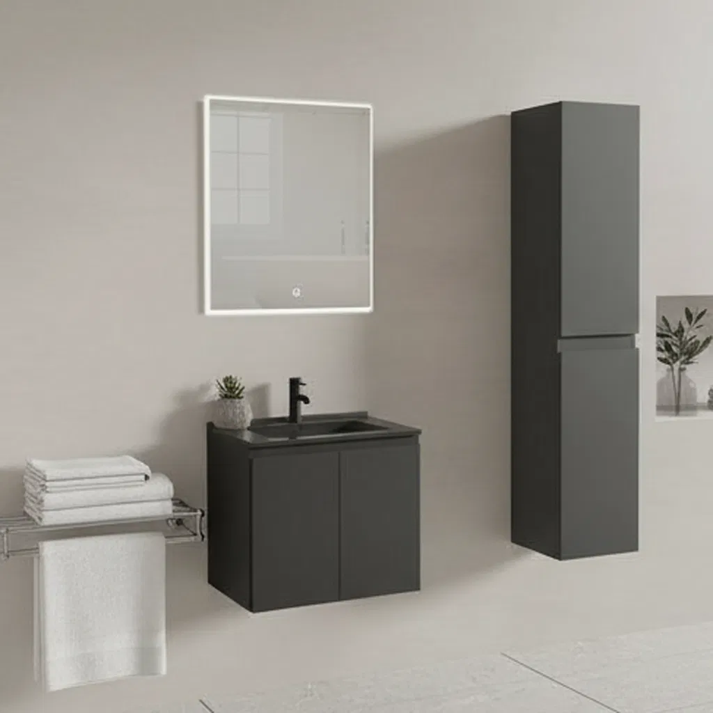 New Combination Wall Mounted Sanitary Ware Set Bath Furniture Bathroom Vanity Cabinet with Ceramic Wash Basin Sink for Faucet Lighted LED Mirror Made in Chi