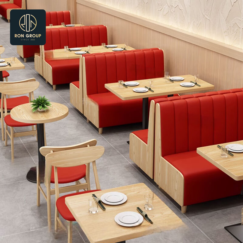 Modern Pizza Fast Food Custom Cafe Booth Seating Commercial Furniture Coffee Shop Leather Chair and Square Wood Restaurant Table for Restaurant