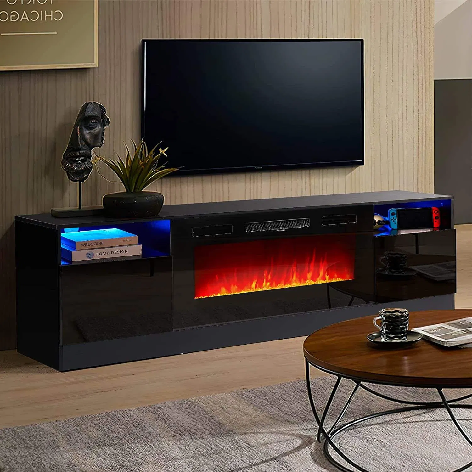 Modern High TV Stand with LED Lighting-Affordable Luxury Entertainment Center for Living Room